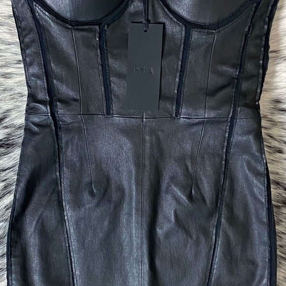 RTA “GWENYTH” MESH PANELED LEATHER BUSTIER MINI-DRESS, SZ 0 BLACK - Picture 8 of 16